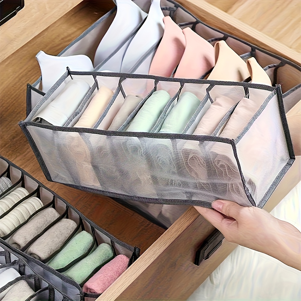 Sock Organizer Tray - กล่องจัดระเบียบลิ้นชักใส่ชุดชั้นใน 7 ช่อง กล่องเก็บถุงเท้าแบบพับได้ กล่องแบ่งช่องลิ้นชักสำหรับใส่กางเกงใน ถุงเท้า