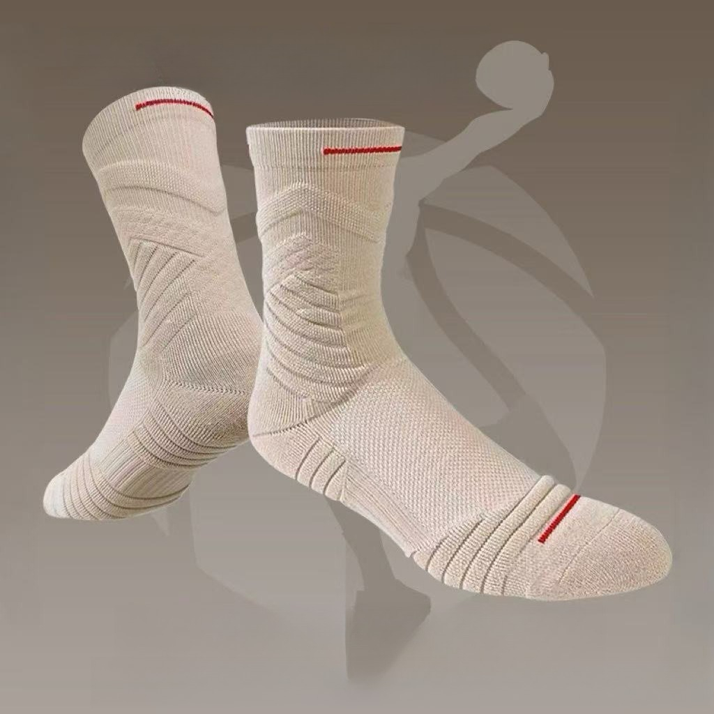 Athletic Sock Cushion - ถุงเท้าบาสเก็ตบอลสำหรับผู้ชาย 1 คู่ – ถุงเท้ากีฬาสำหรับทุกฤดูกาลพร้อมแผ่นรองเทอร์รี่หนา ให้การยึดเกาะที่ดีเยี่ยมสำหรับการเล่นกีฬา