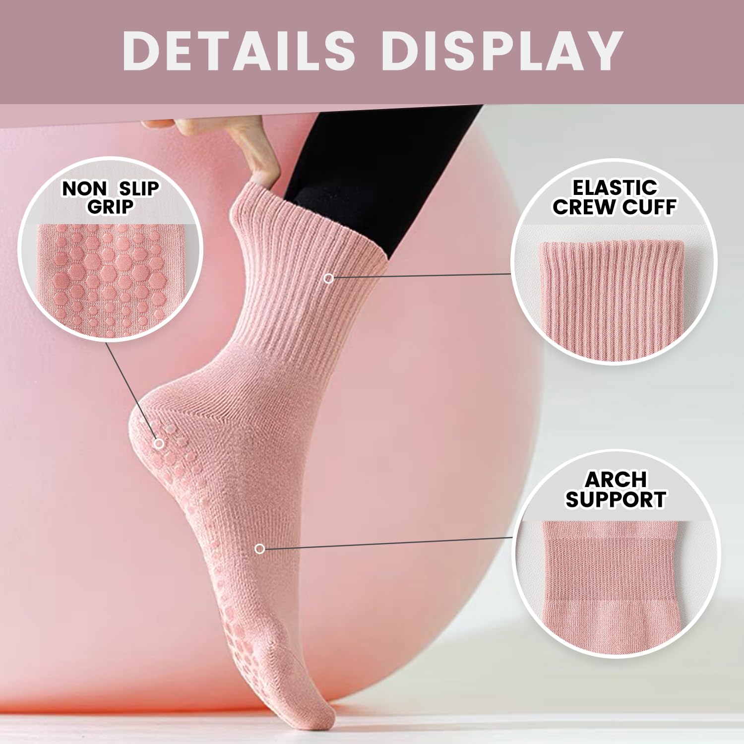 ถุงเท้าโยคะสตรี 4-6 คู่ พื้นรอ - Grip Sock Yoga บทวิจารณ์และราคา